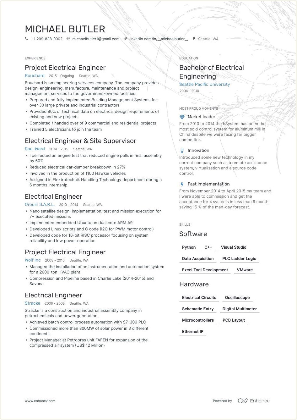Pdf Sample Of Fresher Electrical Engineer Resume