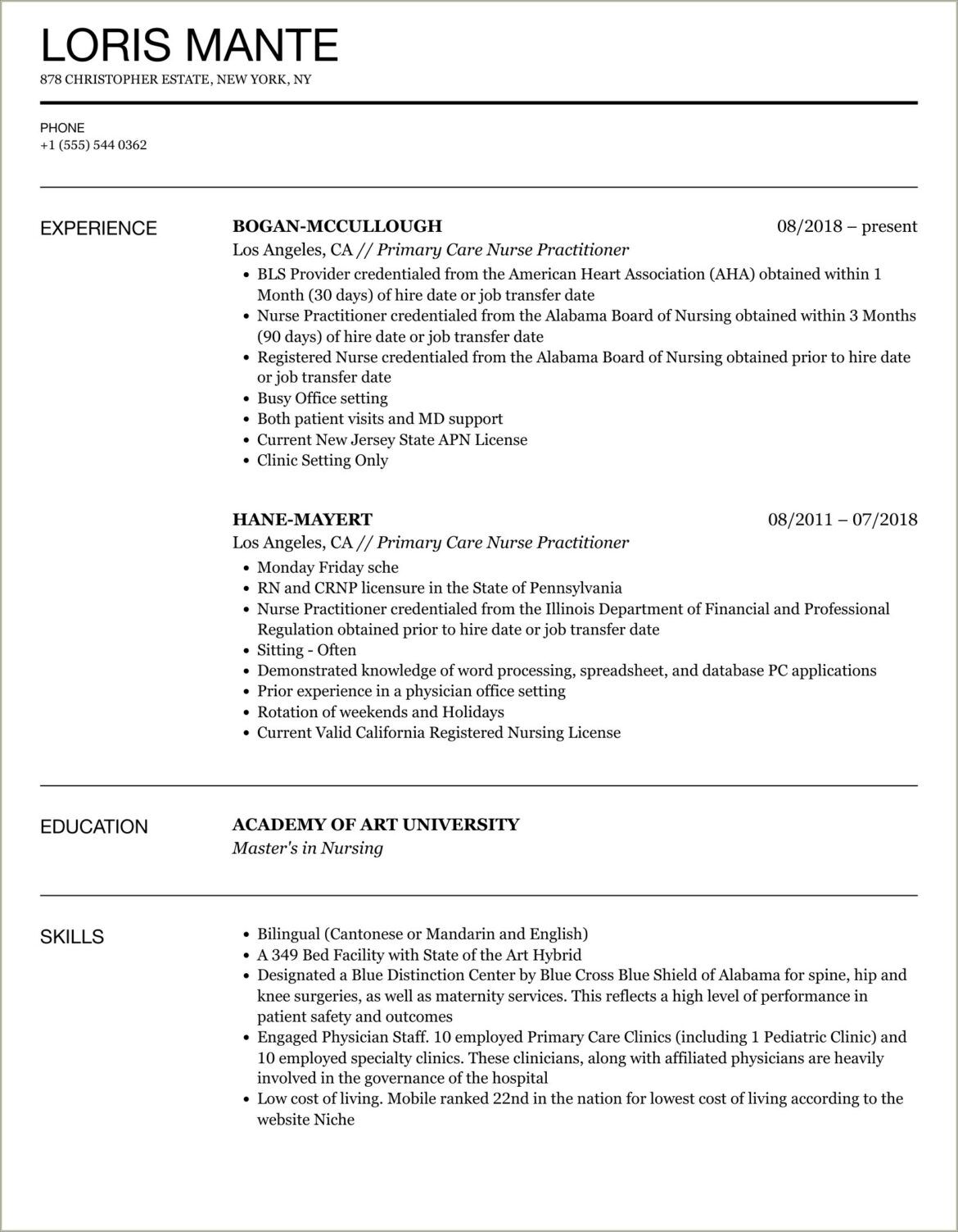 Pediatric Primary Care Nurse Resume Description