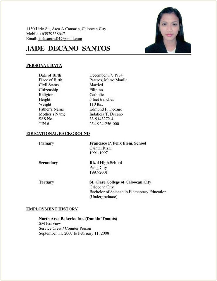 Perfect Example Of A Simple Resume