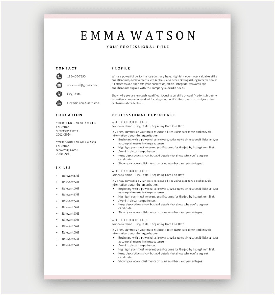 Perfect Example Of A Simple Short Resume