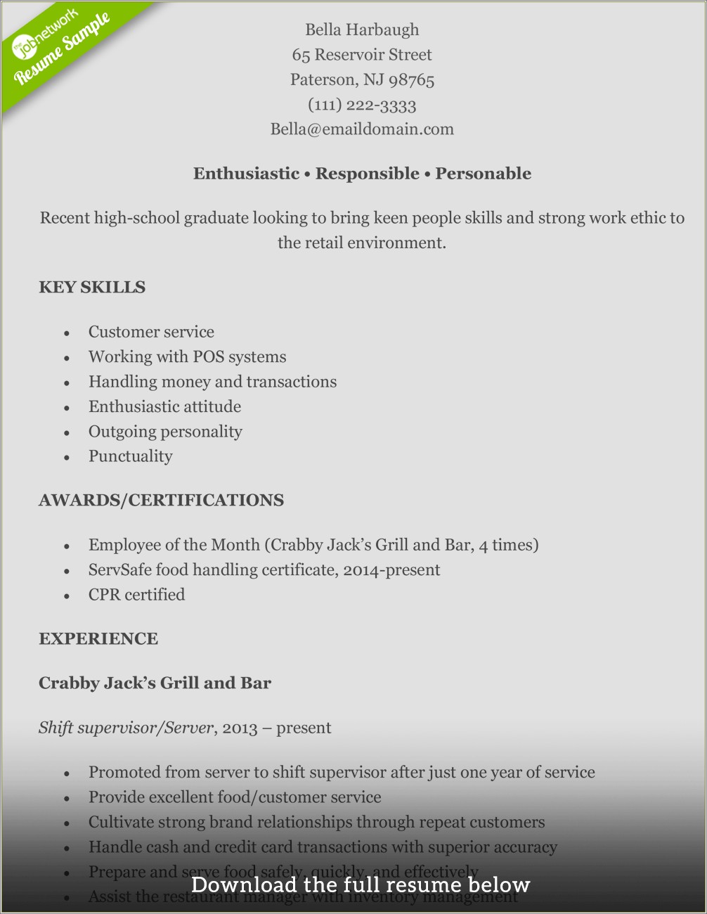 Perfect Resume For A Retail Job