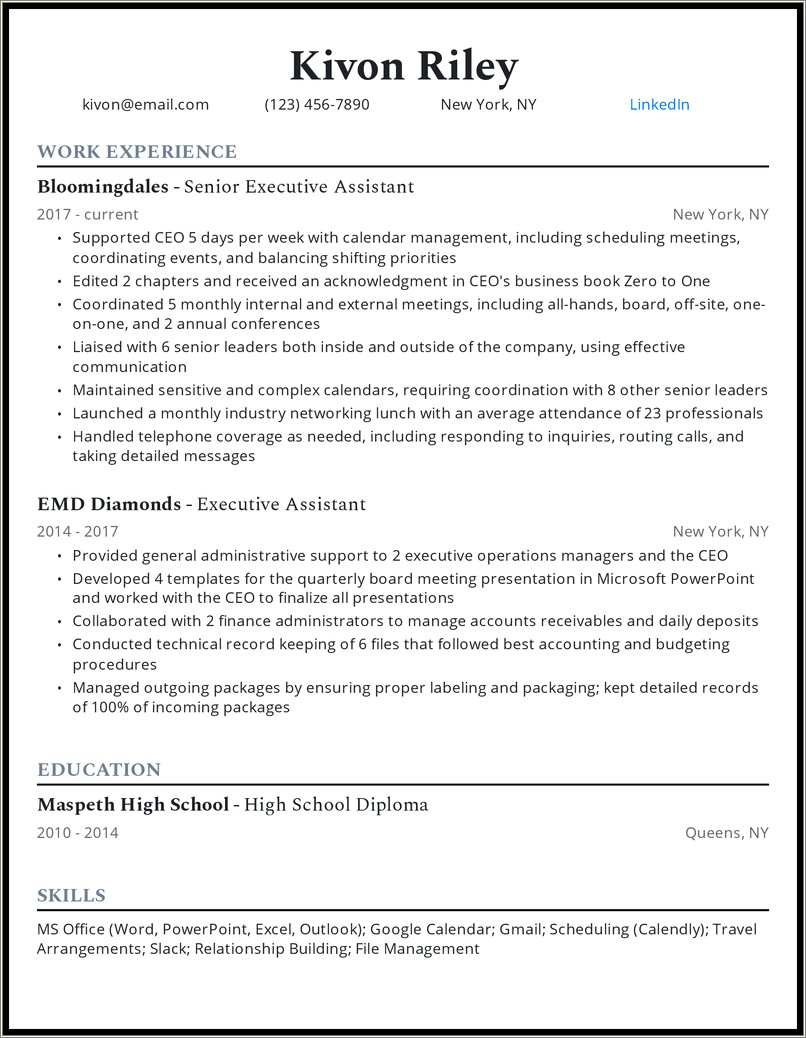 Personal Assistant Job Description On Resume
