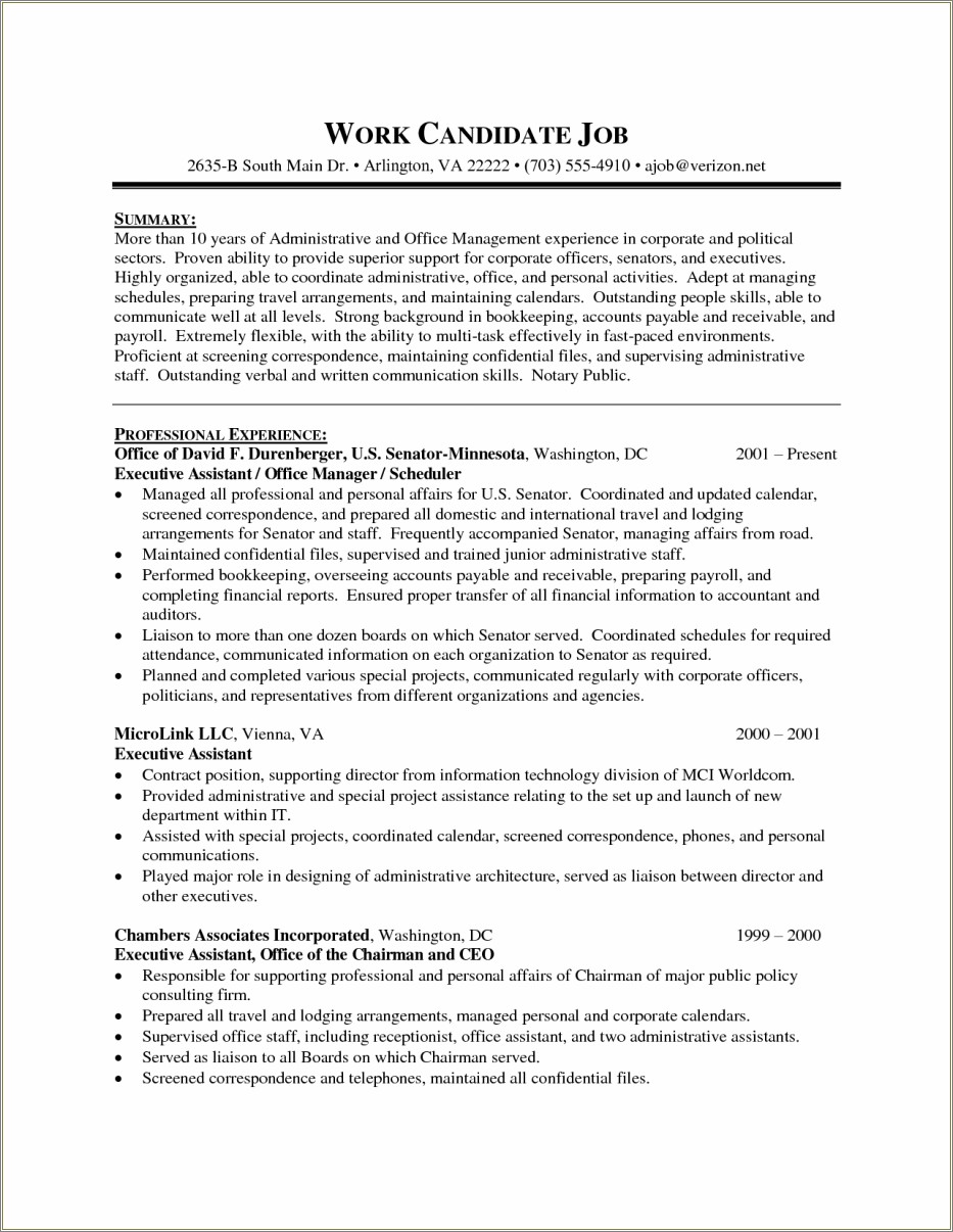 Personal Assistant Job Description Sample Resume