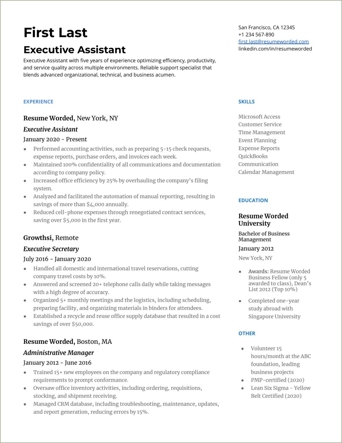 Personal Assistant Resume Examples No Experience