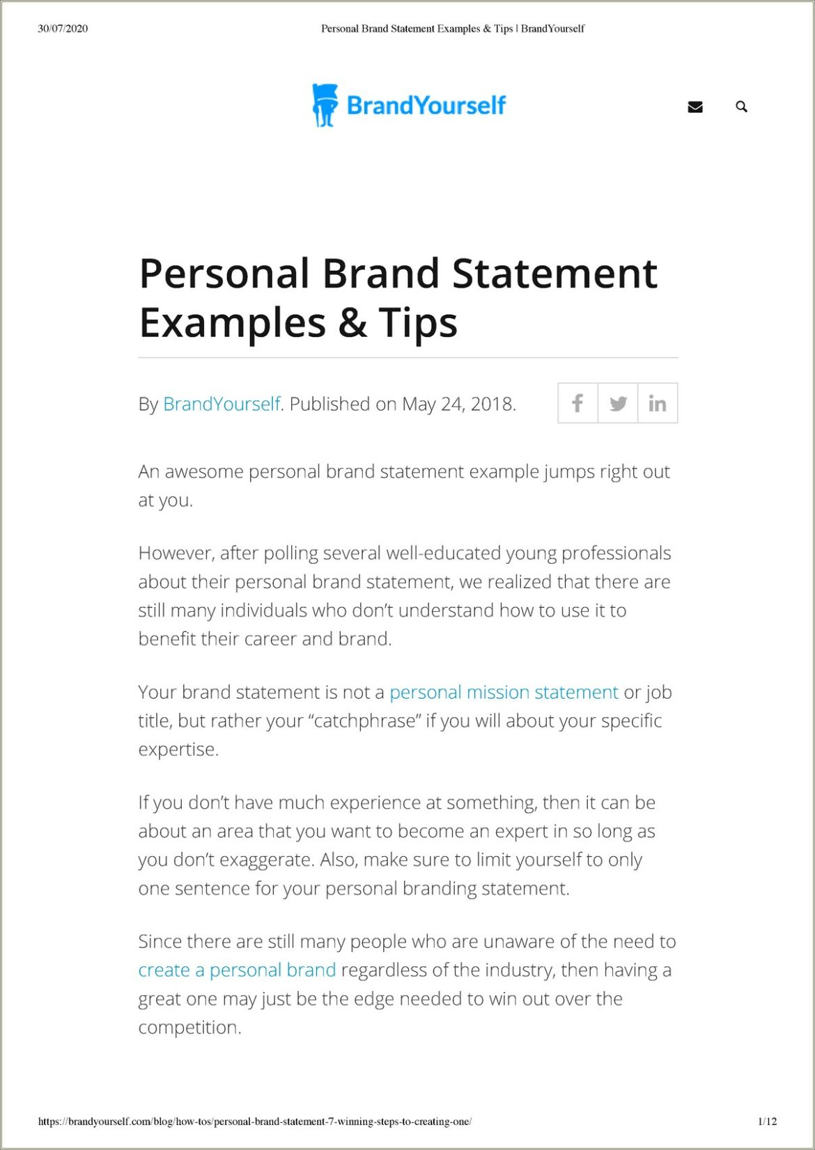 Personal Branding Statement Examples For Resumes