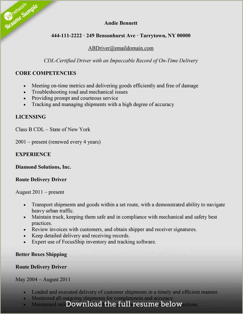 Personal Driver Job Description For Resume