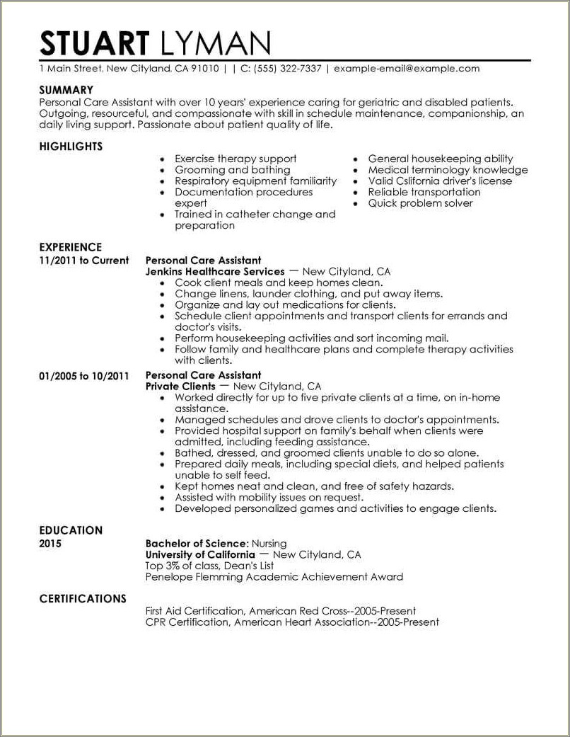 Personal Experience Resume With No Experience
