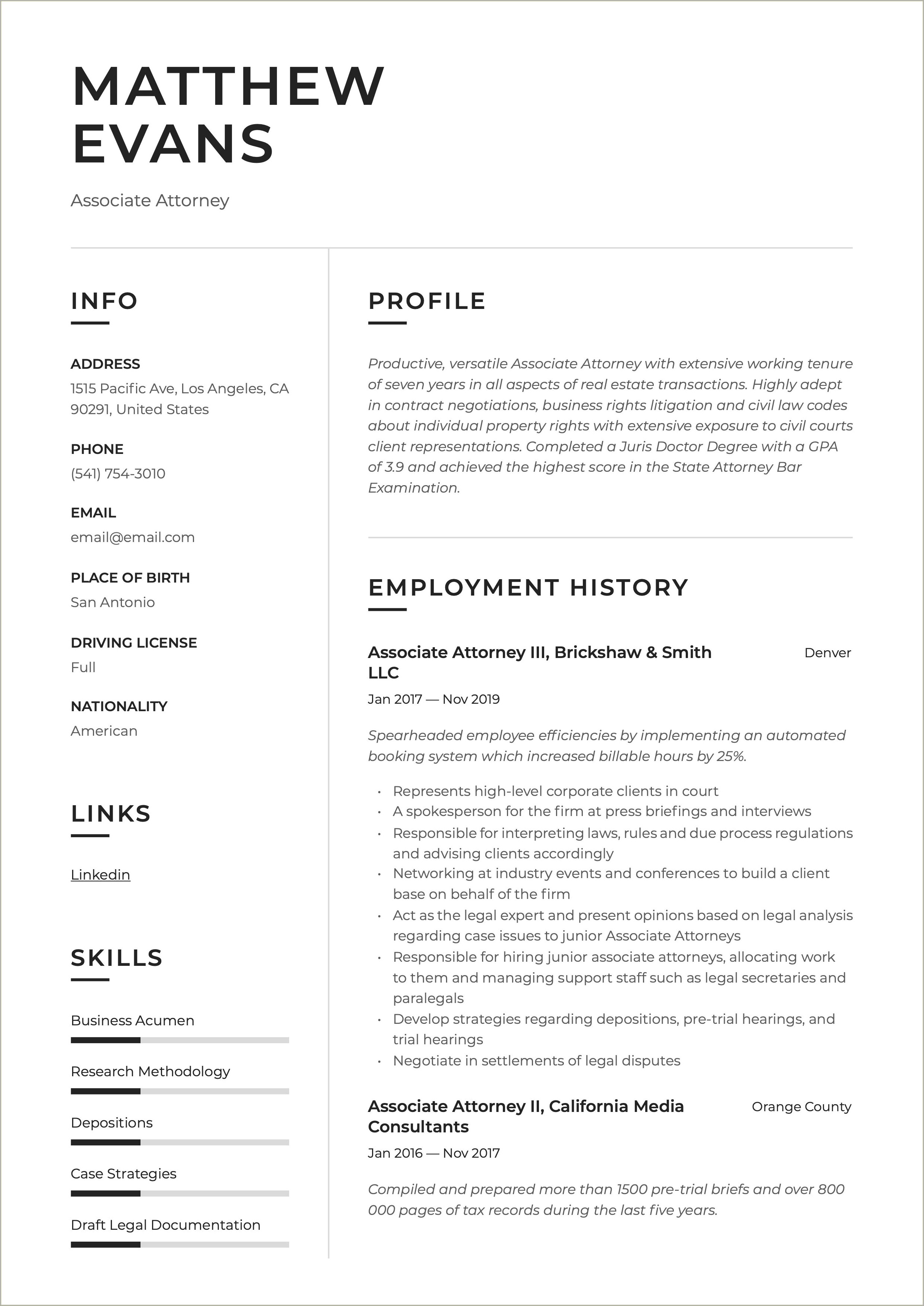 Personal Injury Junior Attorney Resume Job Description