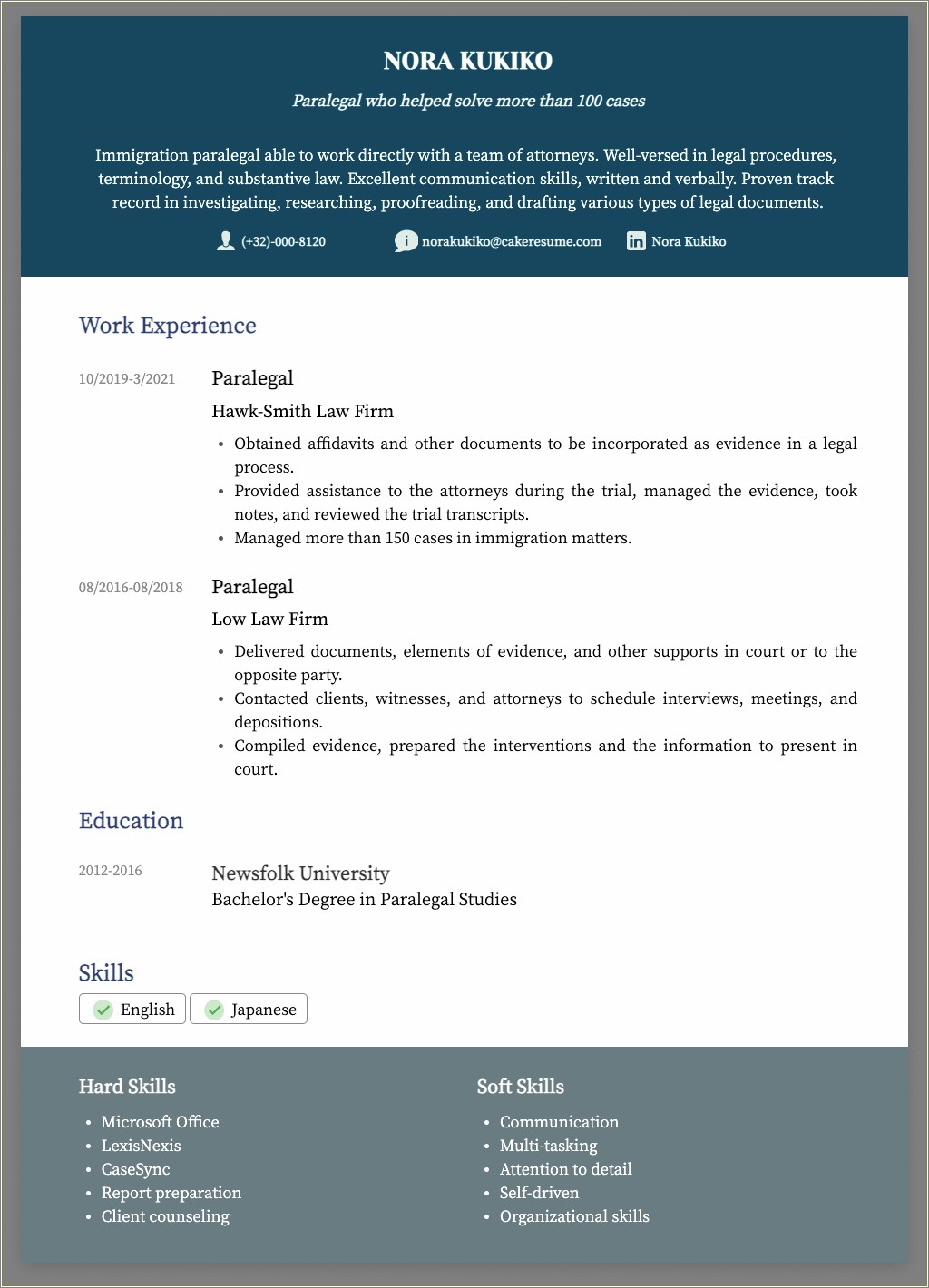 Personal Injury Legal Secretary Resume Sample