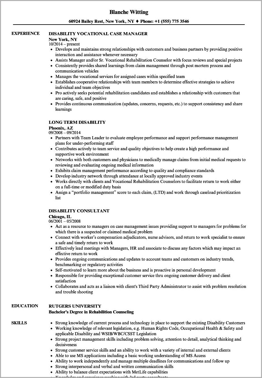 Personal Profile Resume For Working With Disabled Person