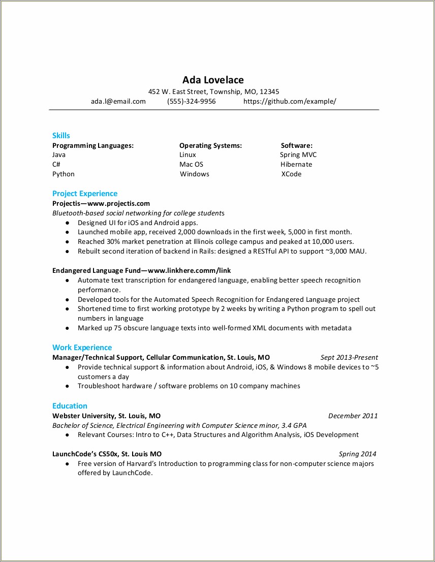 Personal Skills To Include In Computer Science Resume