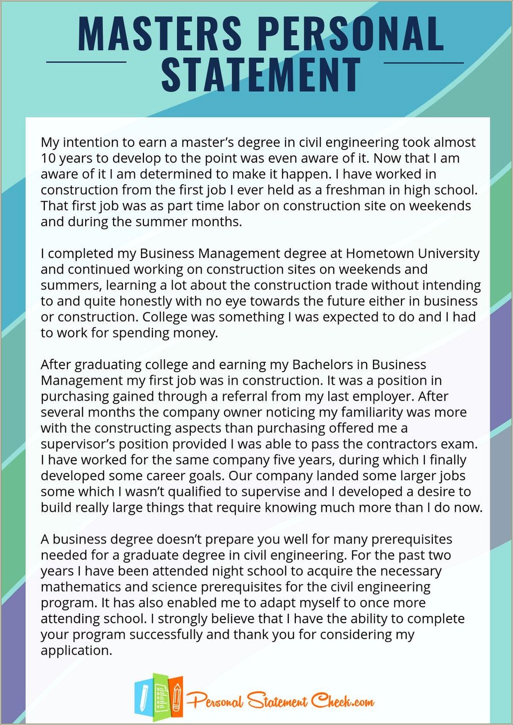 Personal Statement On Resume For Graduate School