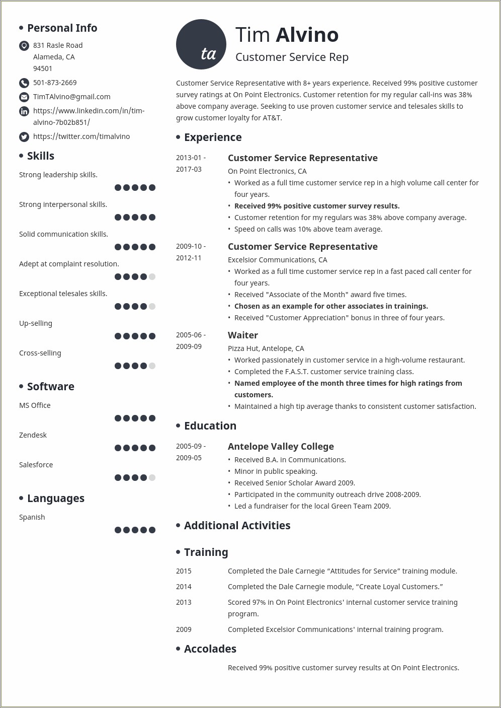 Personal Summary Examples For Resume Customer Service