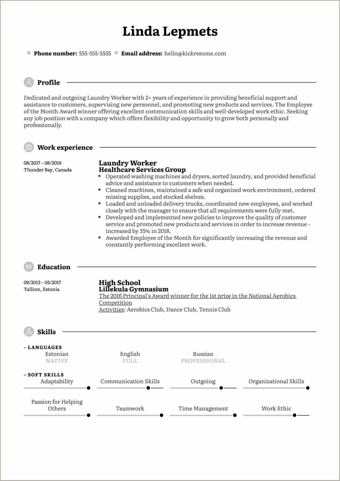 Personal Support Worker Functional Resume Sample