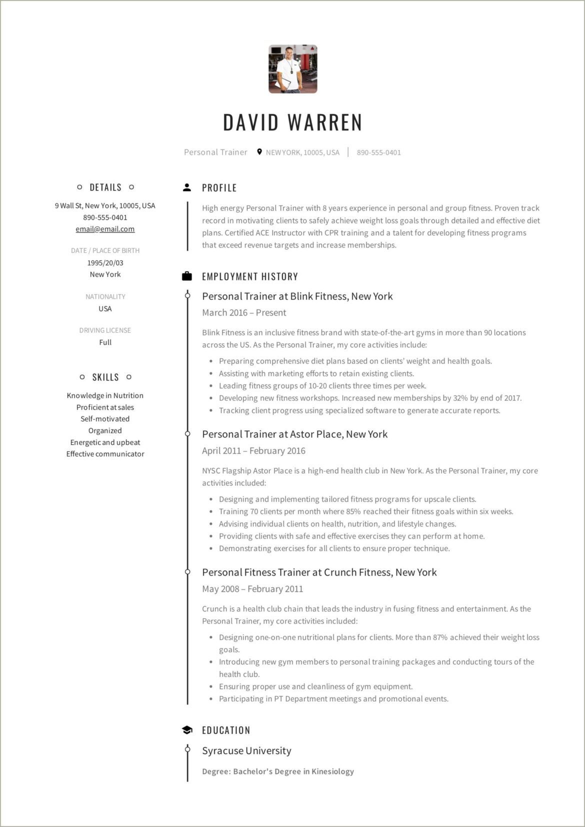 Personal Trainer Resume No Experience Pdf