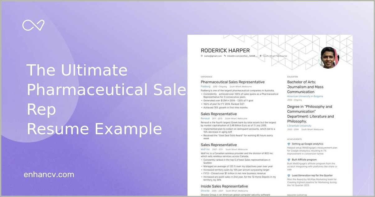 Pharmaceutical Sales Rep Description For Resume