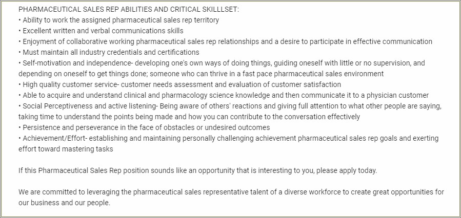 Pharmaceutical Sales Rep Resume With No Experience