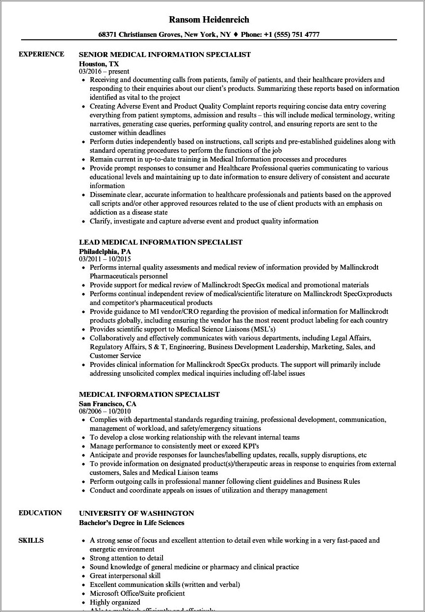 Pharmacist Applying For Clinical Specialist Job Resume