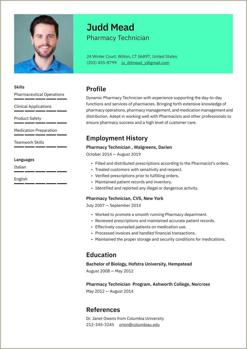 Pharmacy Assistant Sample Resume Entry Level