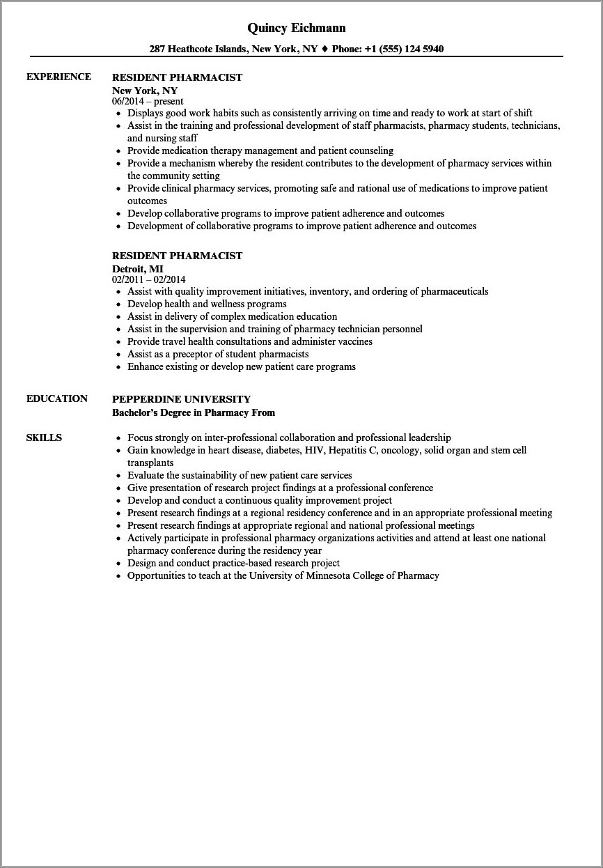 Pharmacy Graduate Resume Cv Walgreens Management