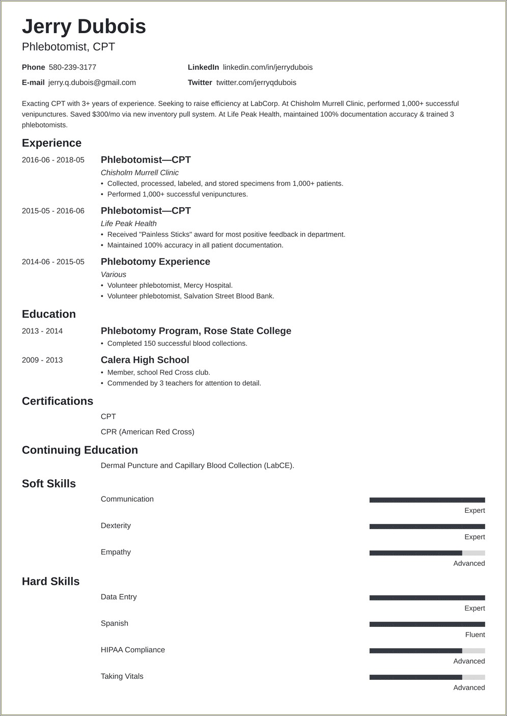 Phlebotomy Resume With No Work Experience
