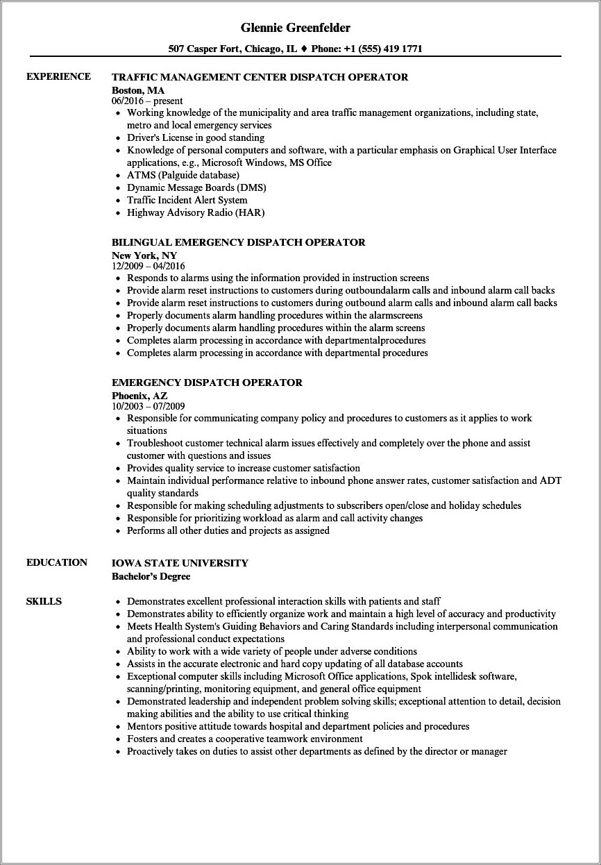 Phone Operator Job Description For Resume