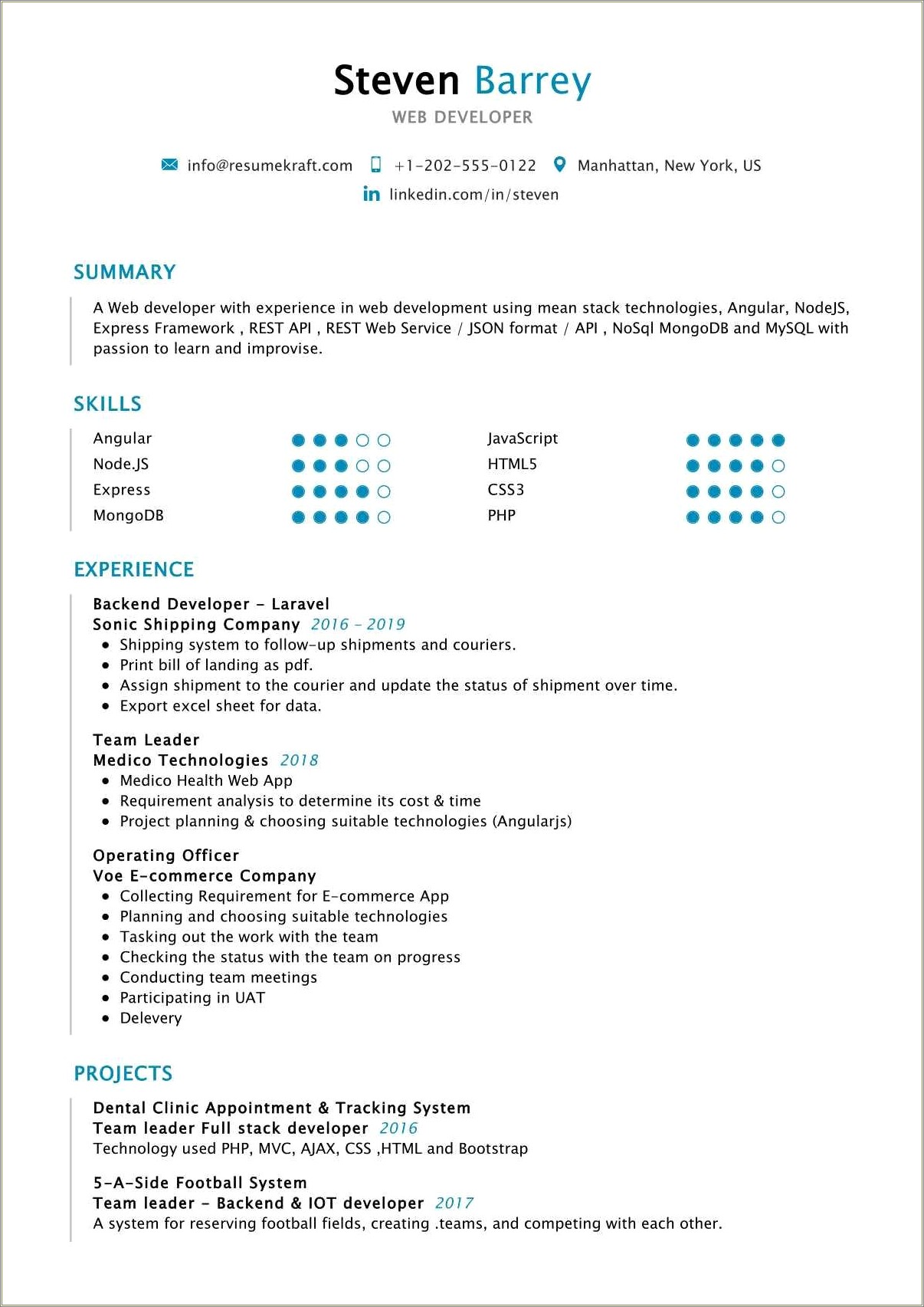 Php Developer Resume For 5 Year Experience