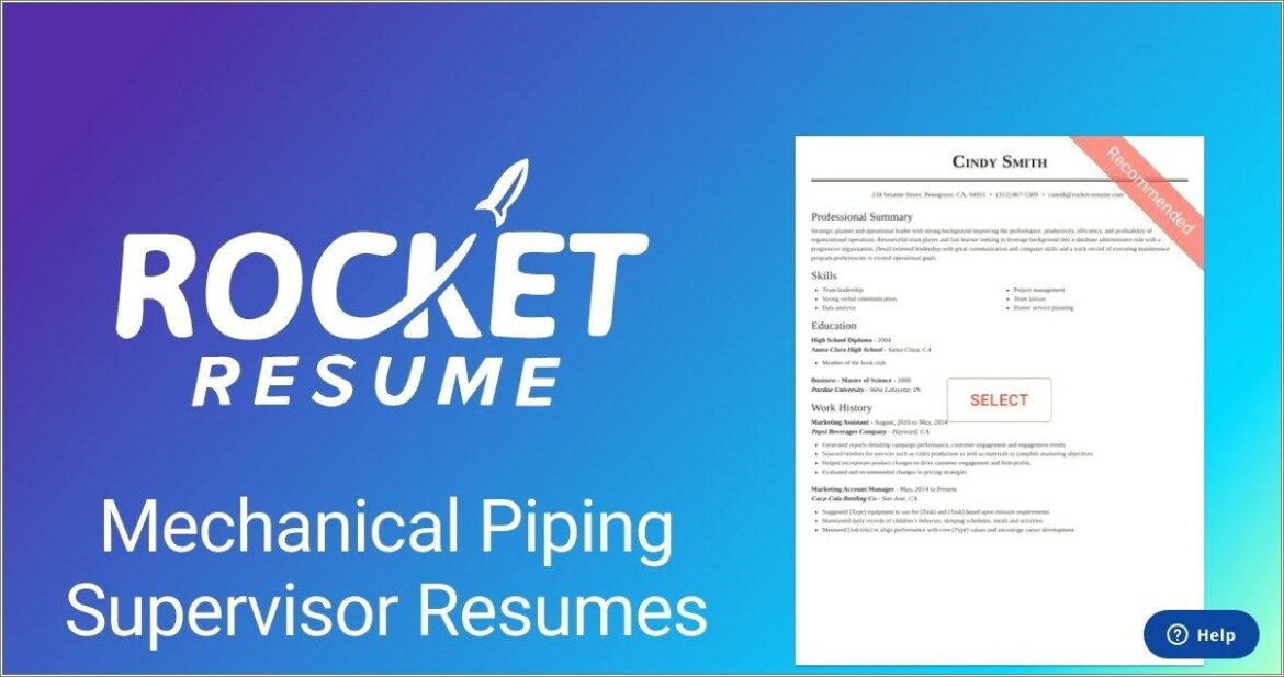 Piping Supervisor Resume In Word Format
