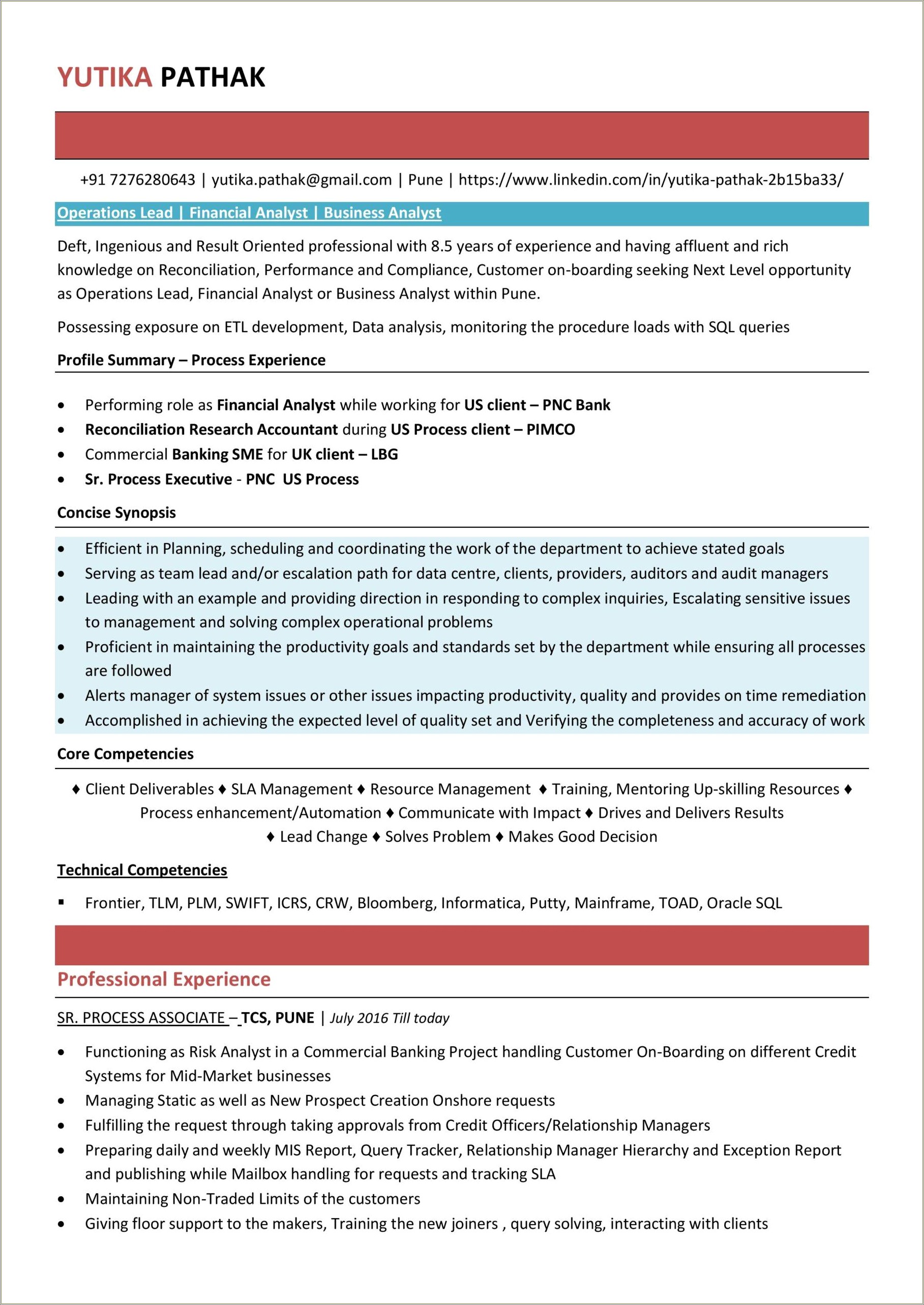 Pl Sql Sample Resume For Financial Sector