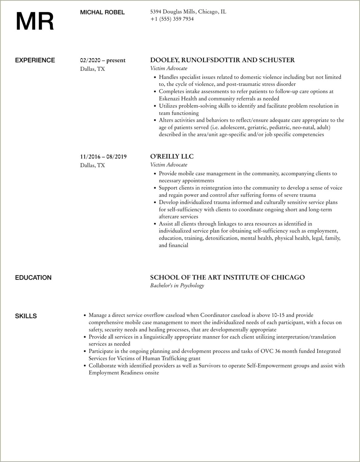 Polaris Project Hotline Advocate Resume Example