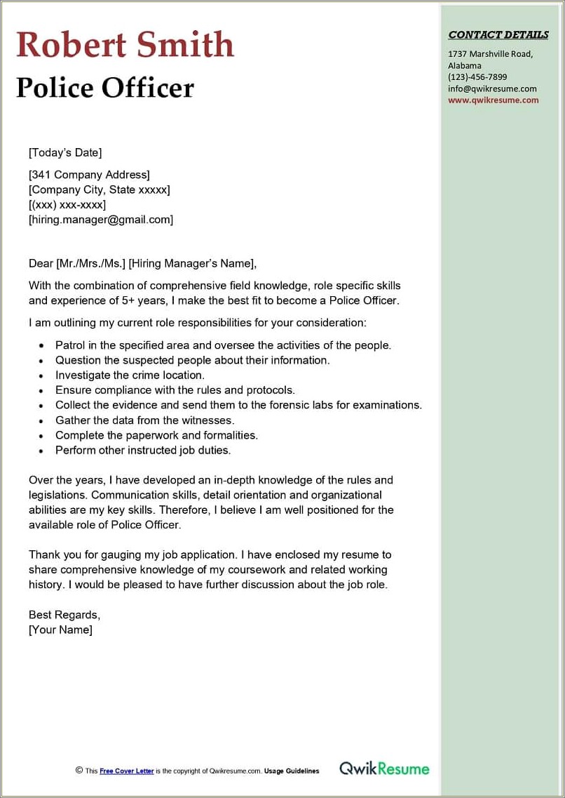 Police Chief Resume Cover Letter Examples