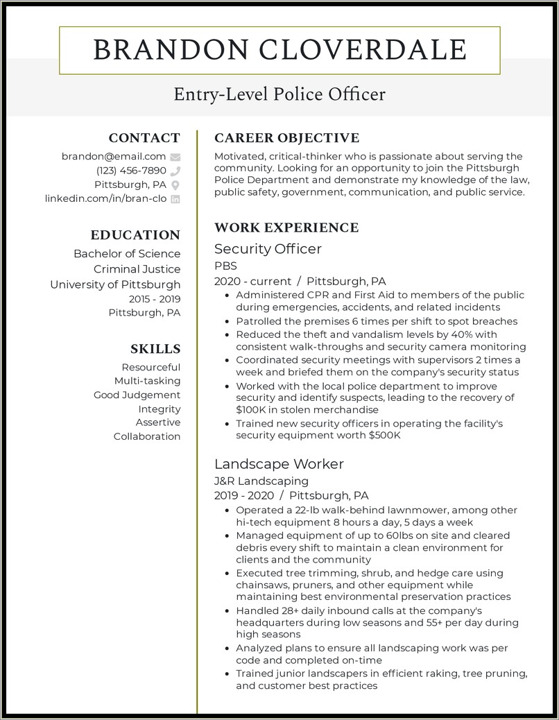 Police Officer Objective Statements For Resumes