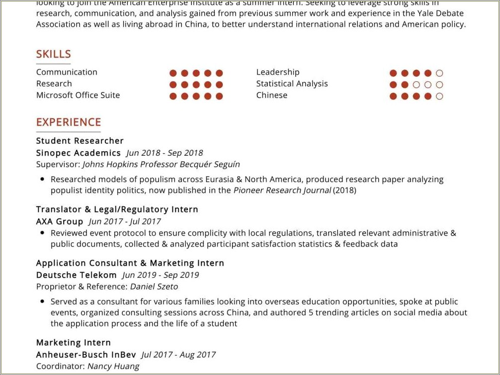 Political Science Sample Resume Wake Forest