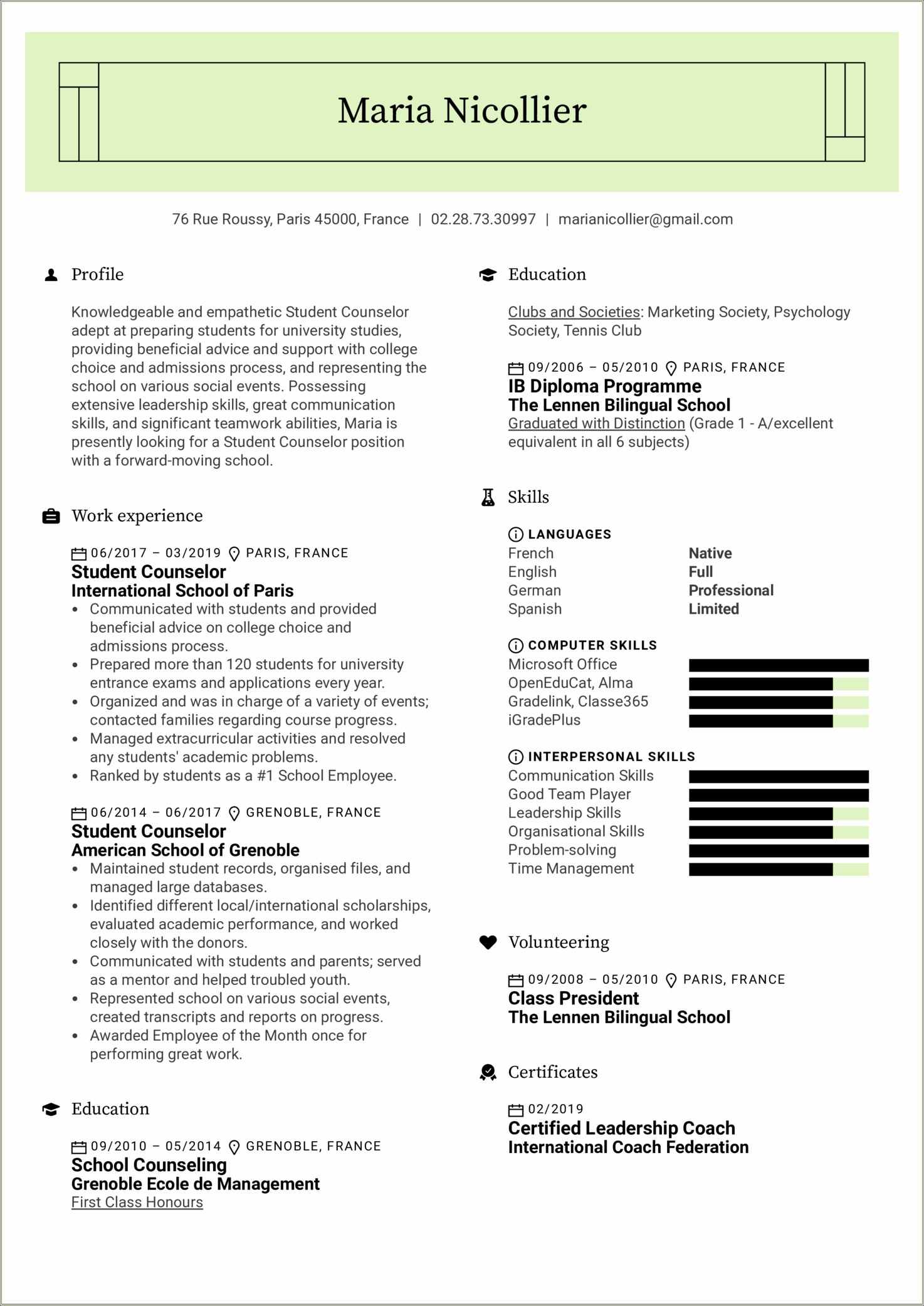 Post Secondary Counseling On Resume School Counselor