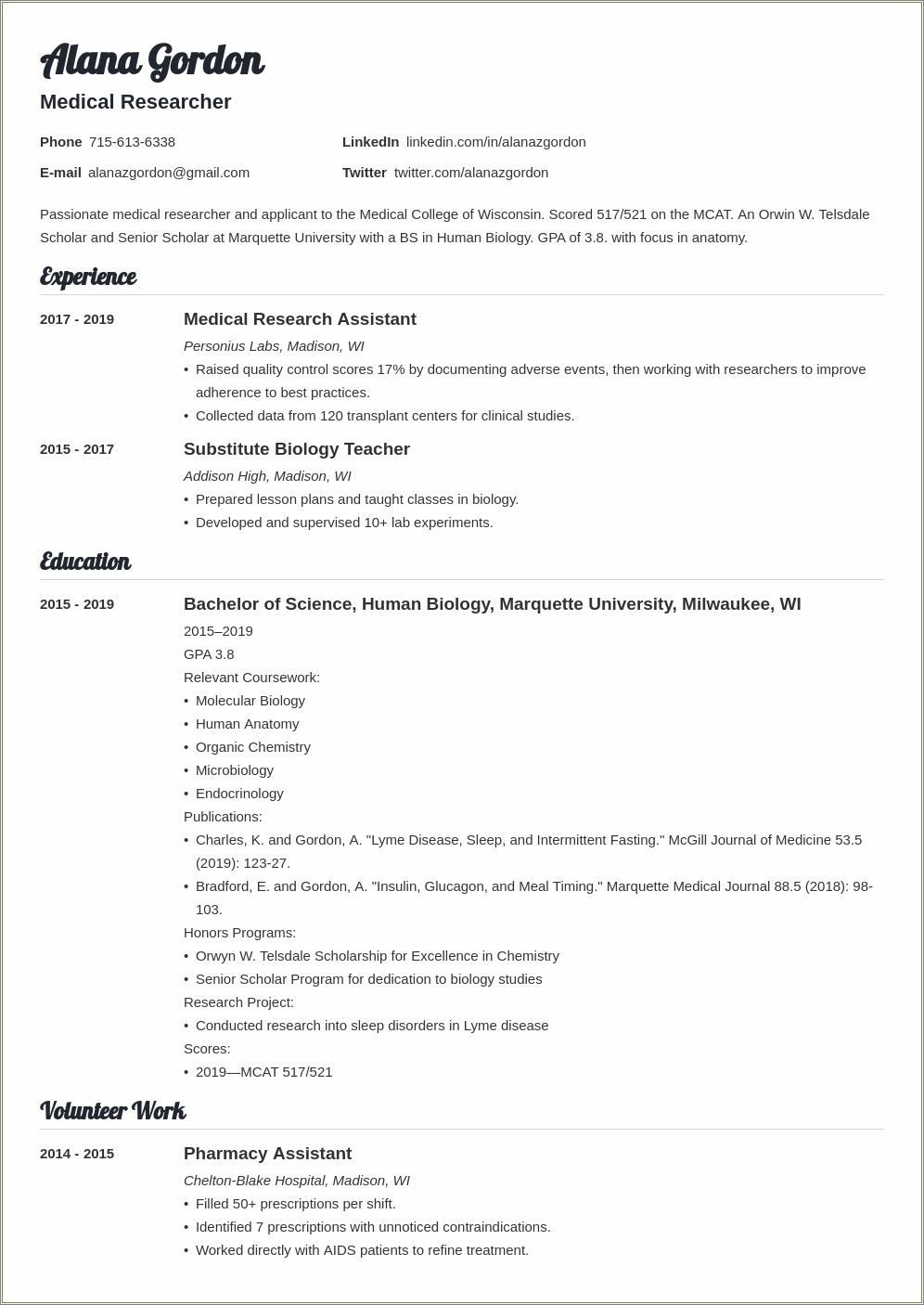 Pre Med Student Resume For Summer Job Examples