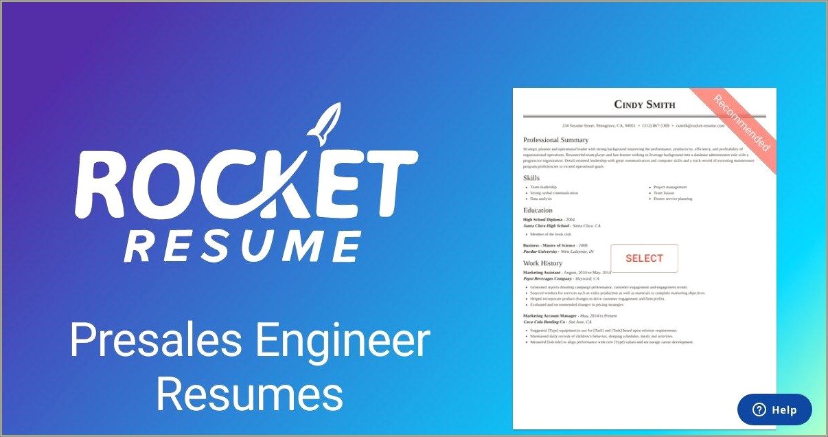 Pre Sales Engineer Skills Listing On Resume