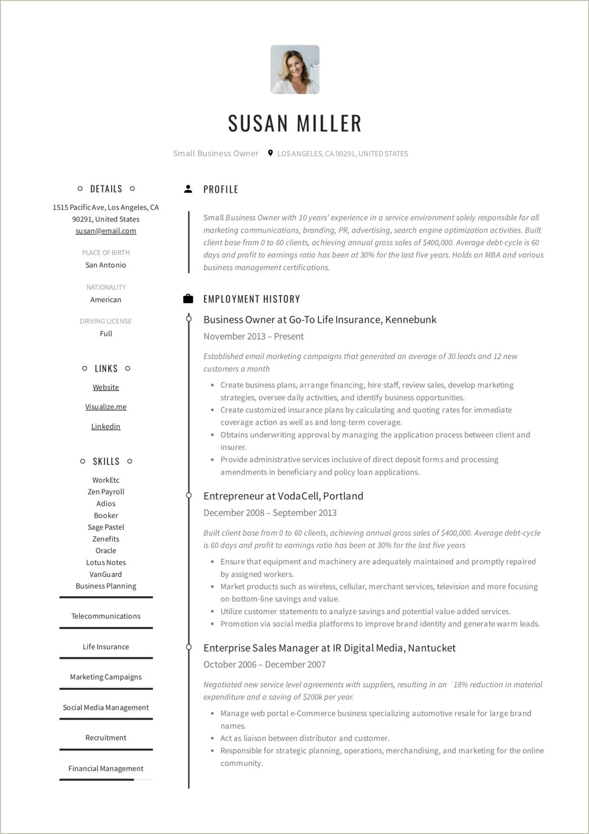 Pressure Washing Business Owner Resume Example