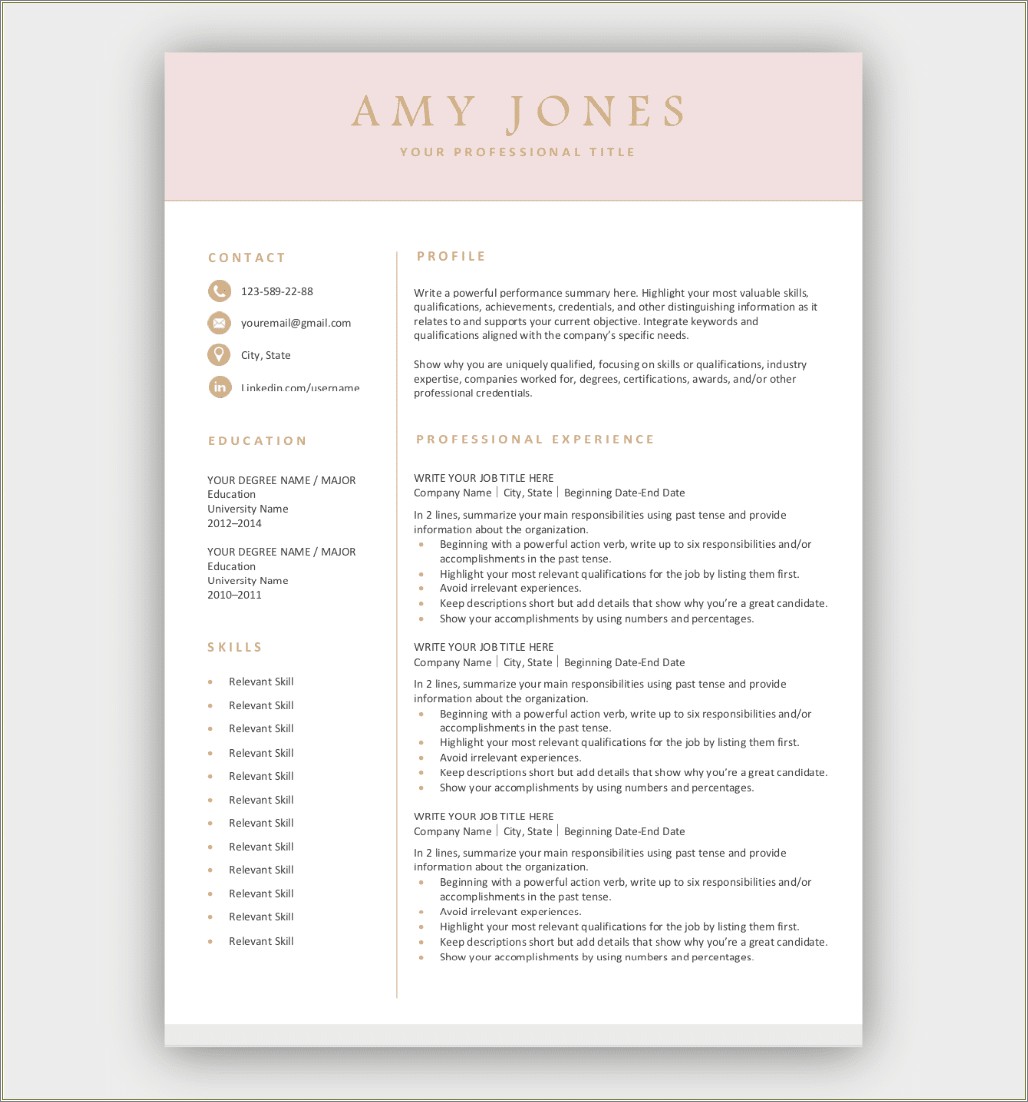 Pretty Resume Templates Free Microsoft Word