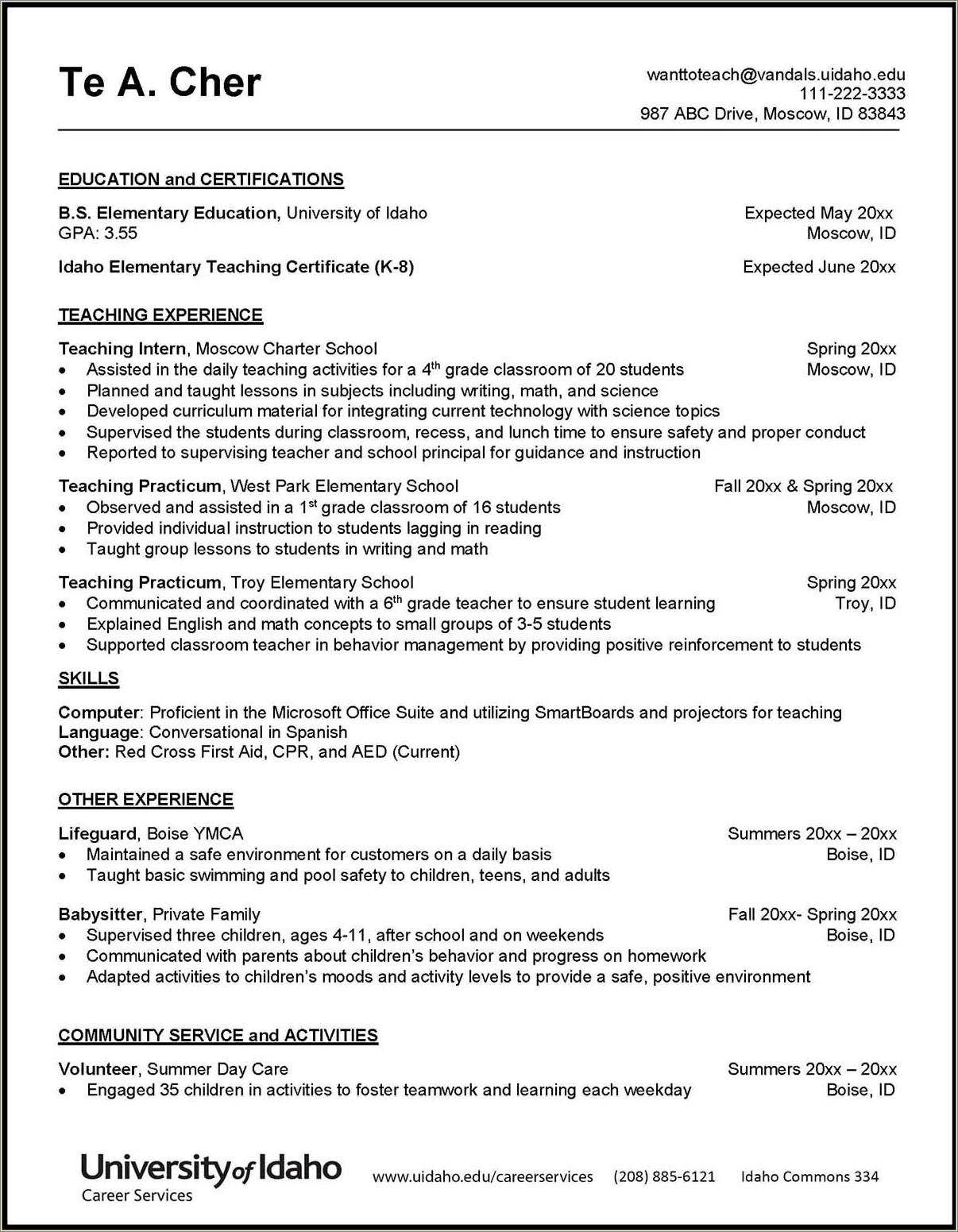 Printable Resume Objective For A Adult Education