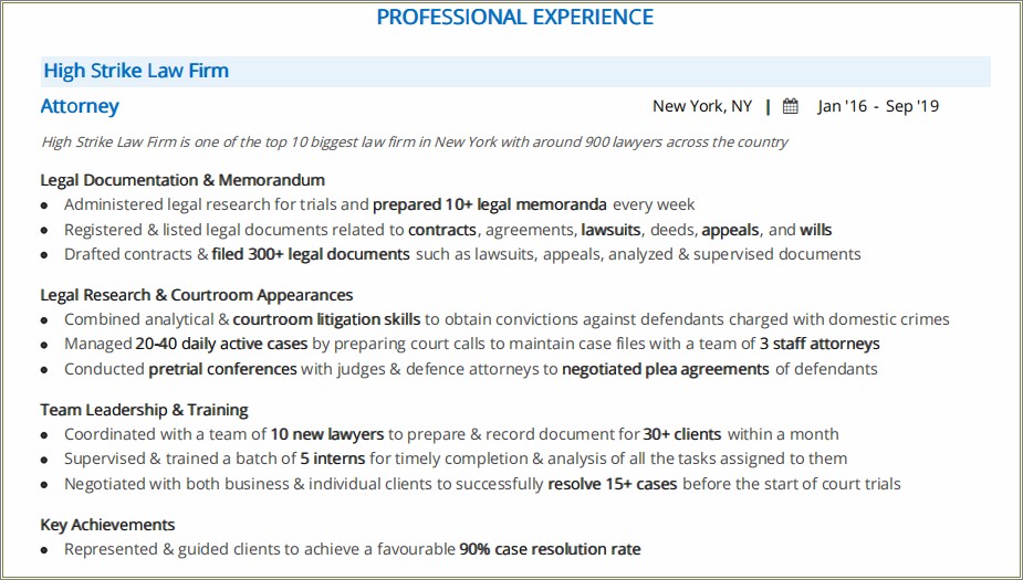 Prior Attorney Experience Section In Resume