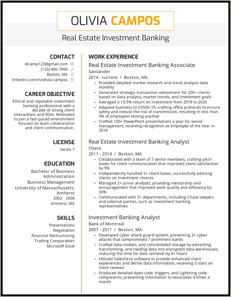 Private Equity Investment Banking Resume Template