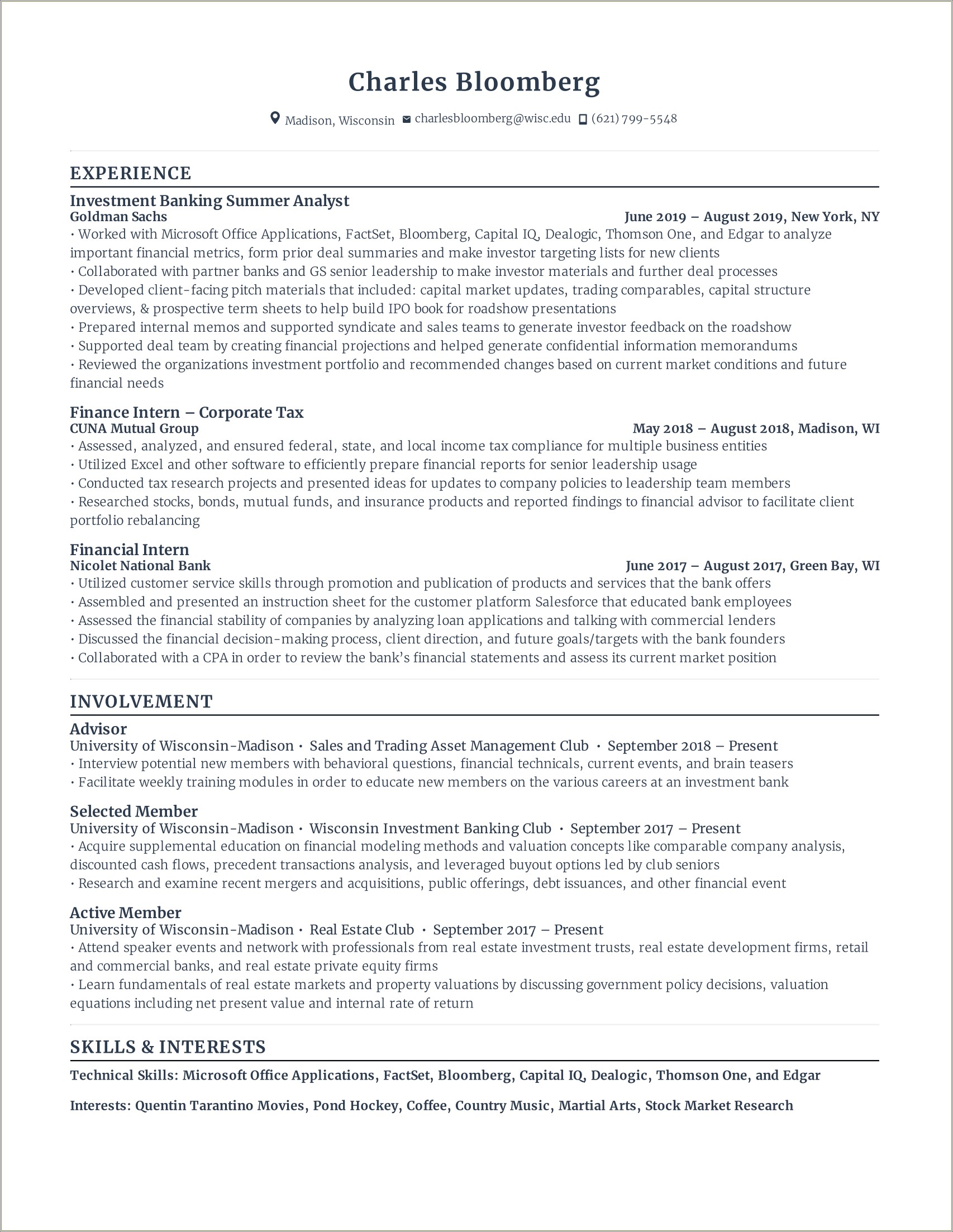 Private Equity Real Estate Resume Sample
