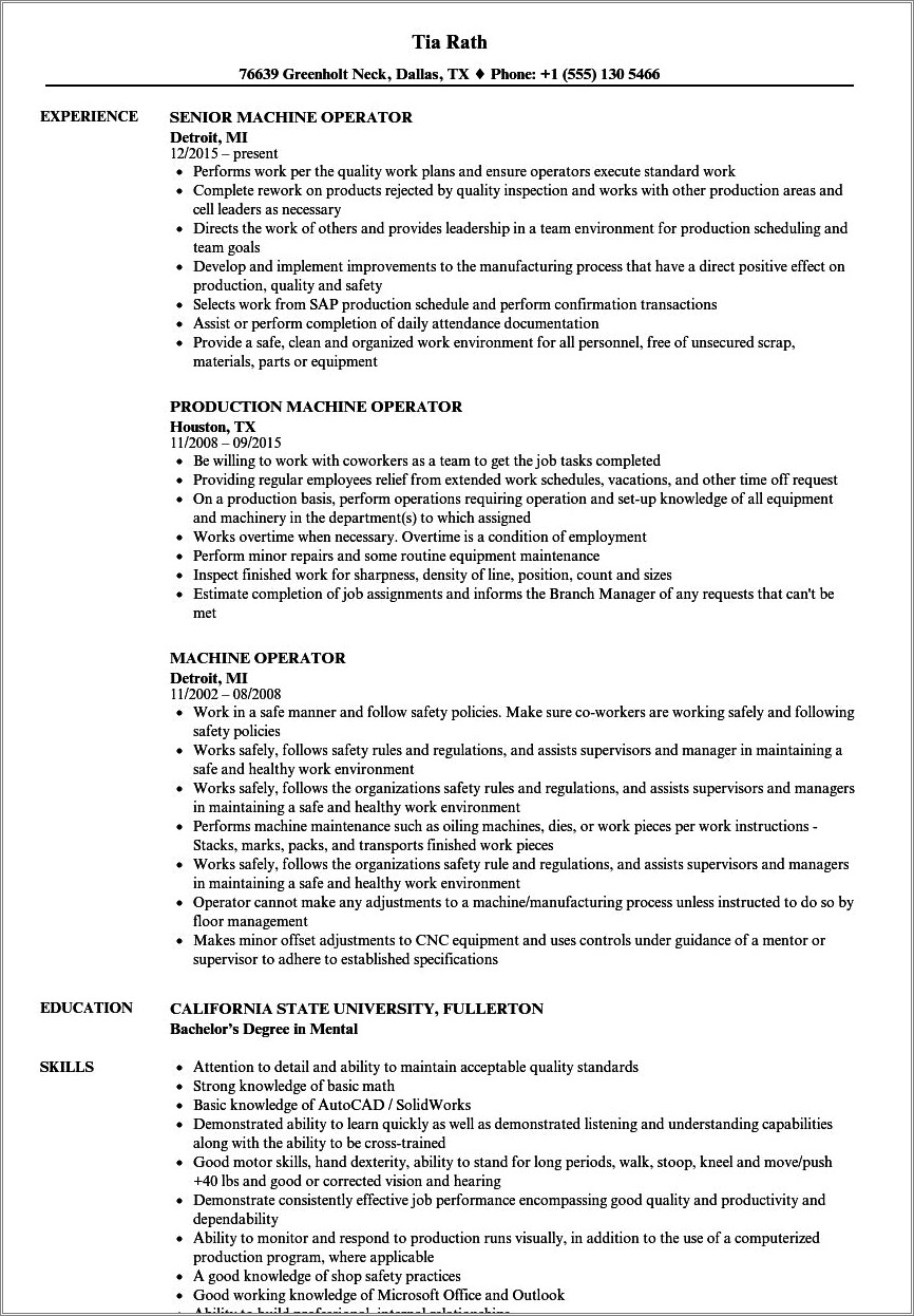 Process Operator Job Description For Resume