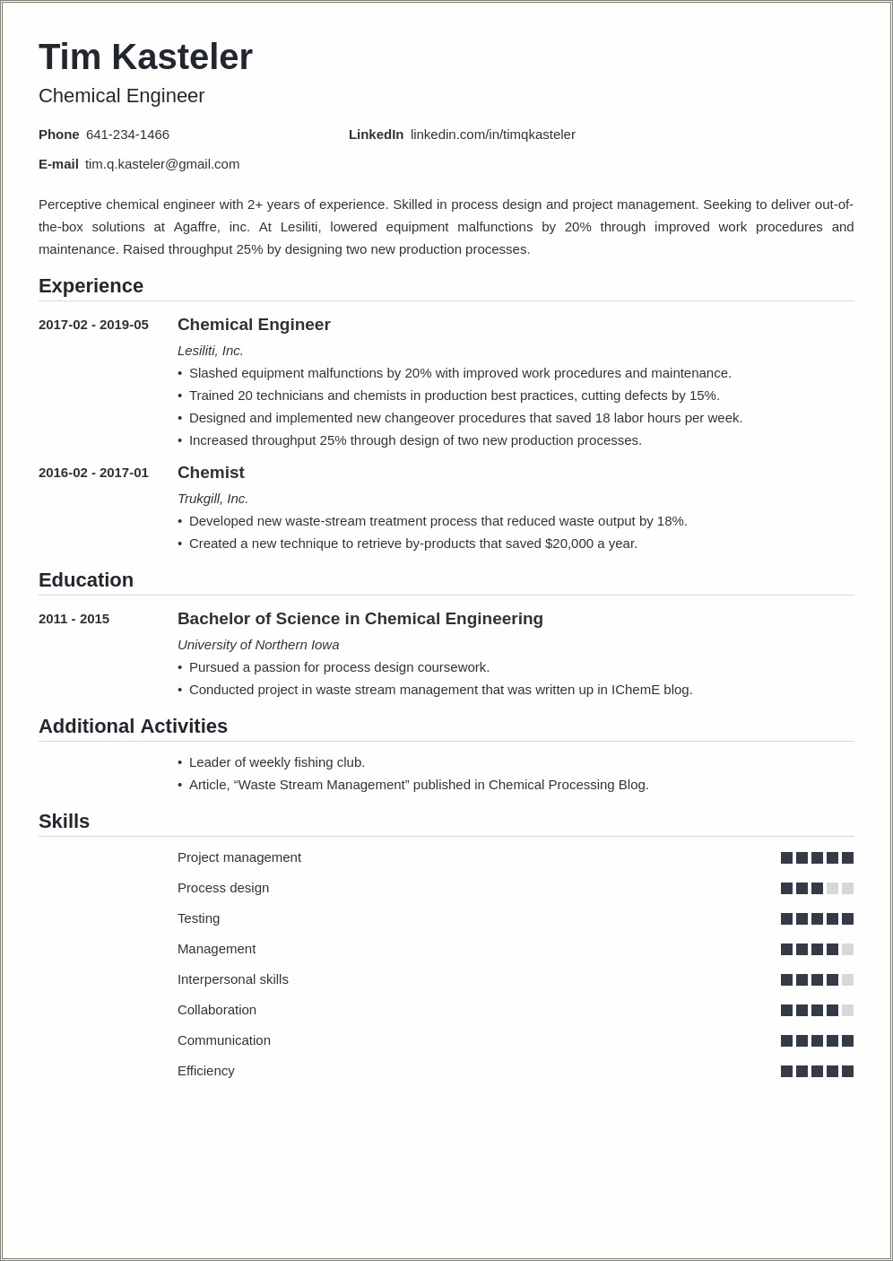 Process Plant Mechanical Maintenance Engineer Sample Resume