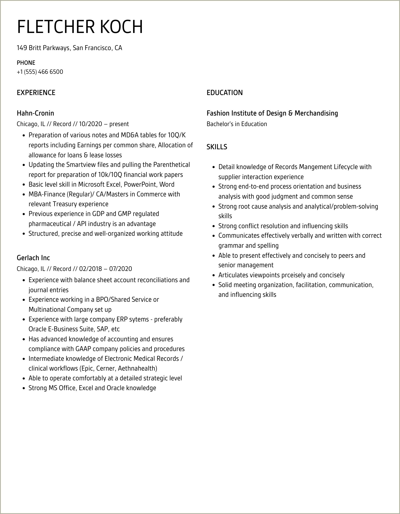 Process Timecards For Job Costing Resume Bullet