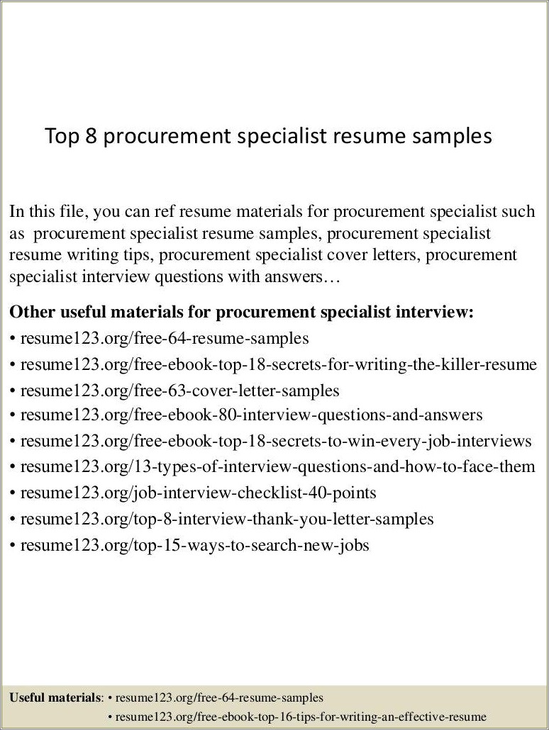 Procurement Specialist Sample Resume Job Hero