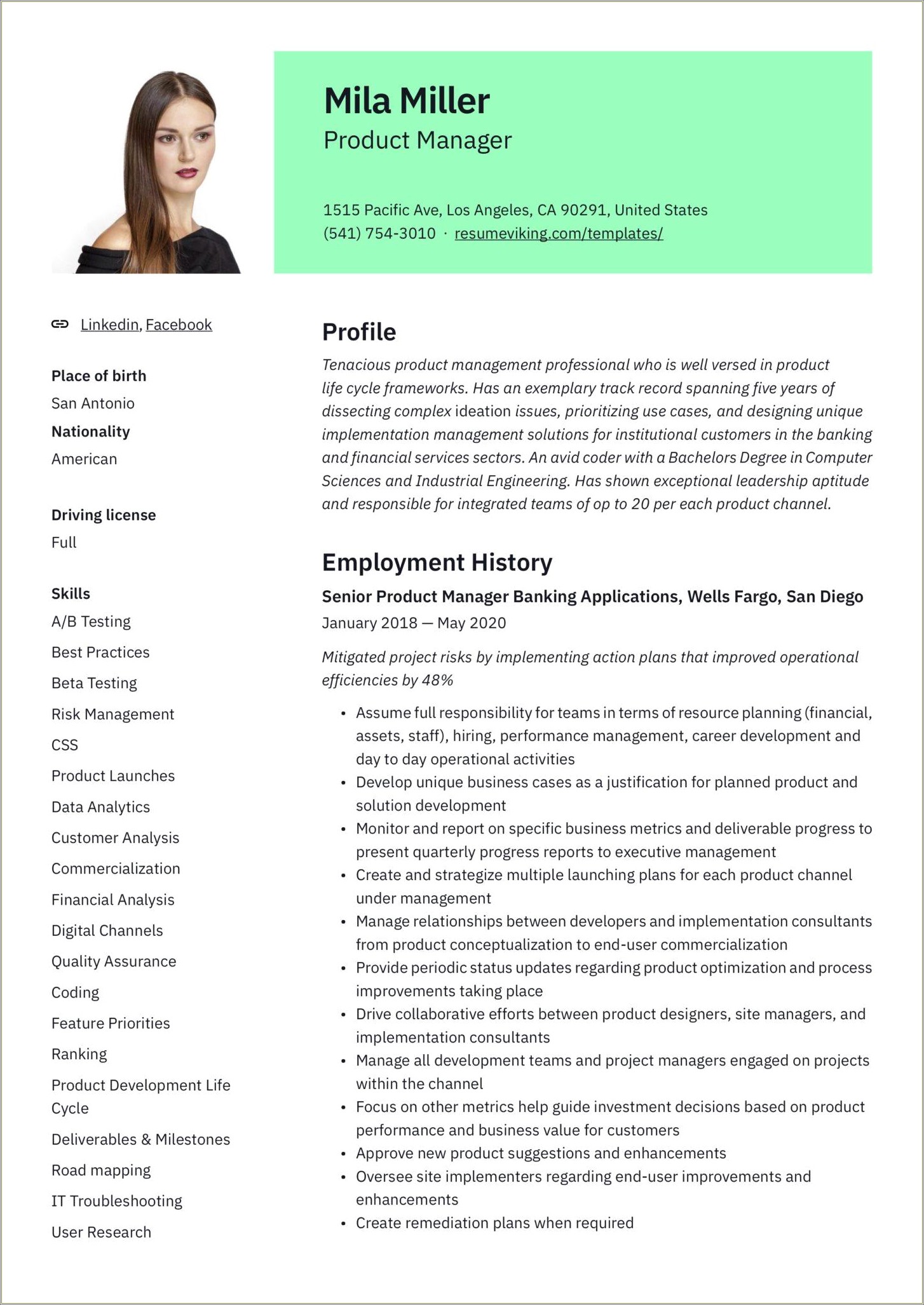 Product Manager Resume Template Filetype Doc