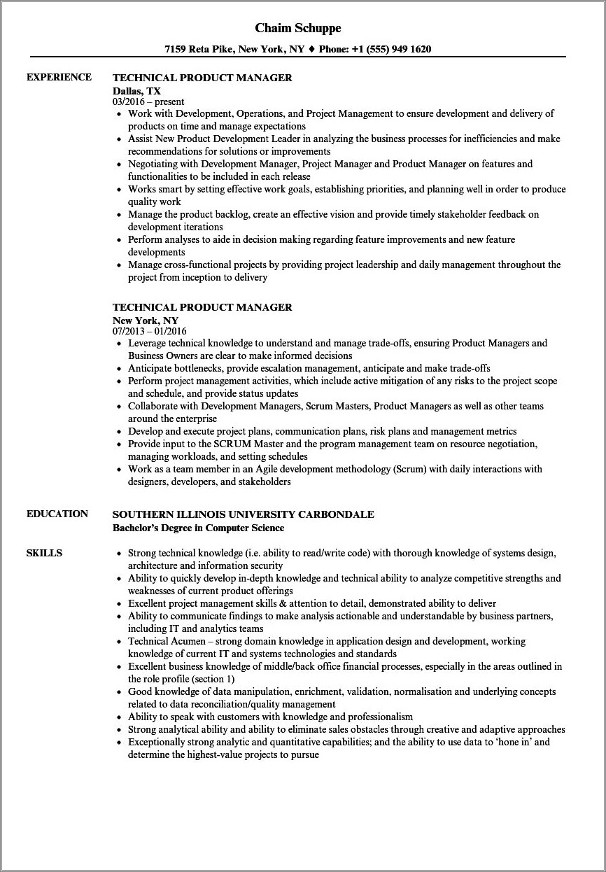 Product Manager Technical Skills Put On Resume