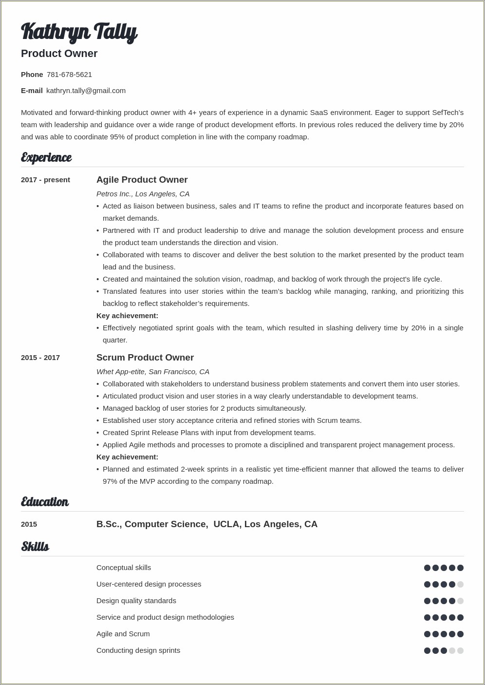 Product Owner For Rcm Resume Template