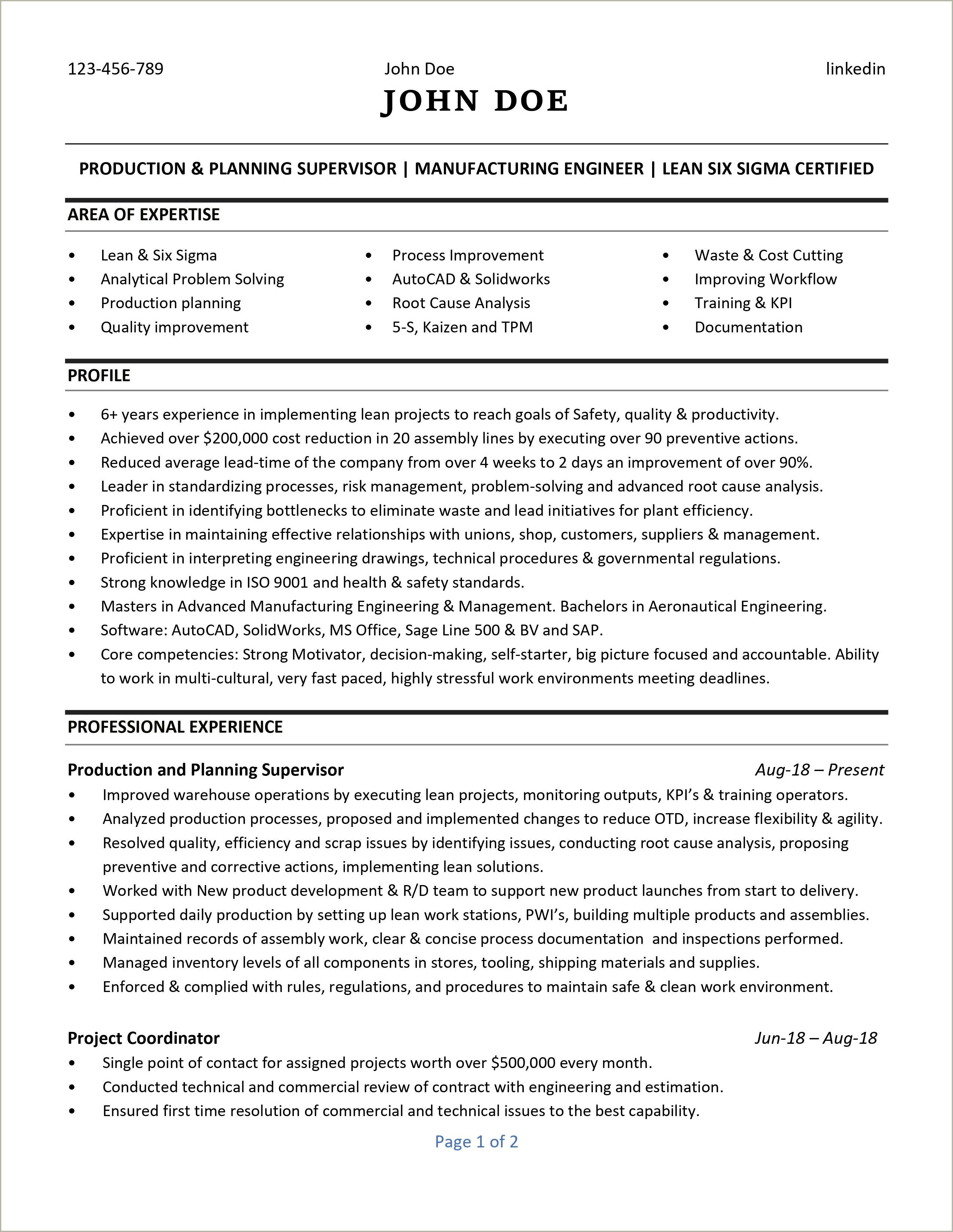 Production Planner Resume For Someone With No Experience